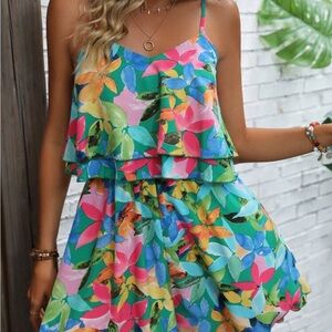 Floral Ruffle Trim Summer Romper